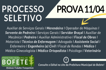 Processo Seletivo - PROVA COM NOVA DATA: 11/04