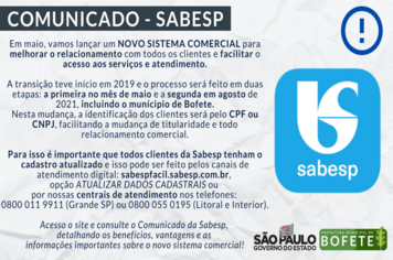 Comunicado SABESP: Novo sistema comercial