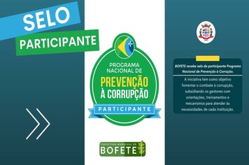 BOFETE recebe selo de participante do Programa Nacional de Prevenção à Corrução.