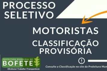 Processo Seletivo Motoristas: Classificação Provisória.