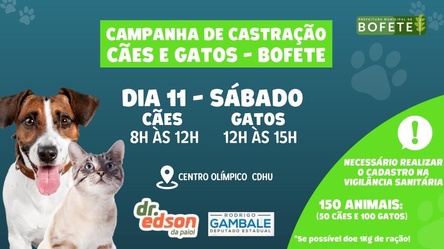 CAMPANHA DE CASTRAÇÃO ANIMAL - DIA 11/09 (SÁBADO)